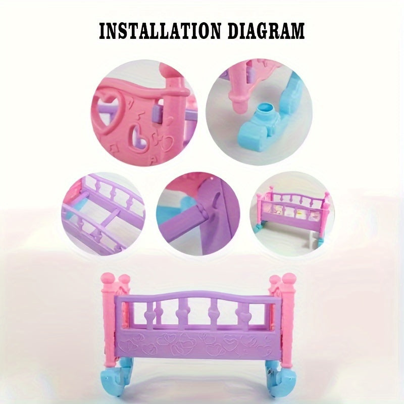 Charming Pink Doll Bed - Ideal for Dollhouses