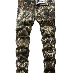 Men's Slim Snakeskin Print Cotton Jeans