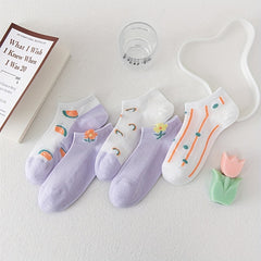 5 Pairs Floral Print Soft & Lightweight Ankle Socks Women's Stockings