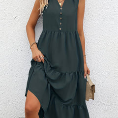 Summer Sleeveless Tiered Dress V Neck Loose Casual Dress