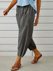 Drawstring Patched Pockets Casual Pants for Women