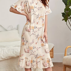 Floral Ruffle Nightdress Short Sleeve Sleep Dress Women's Sleepwear