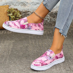Flamingo Flower Print Pink Flat Skate Shoes