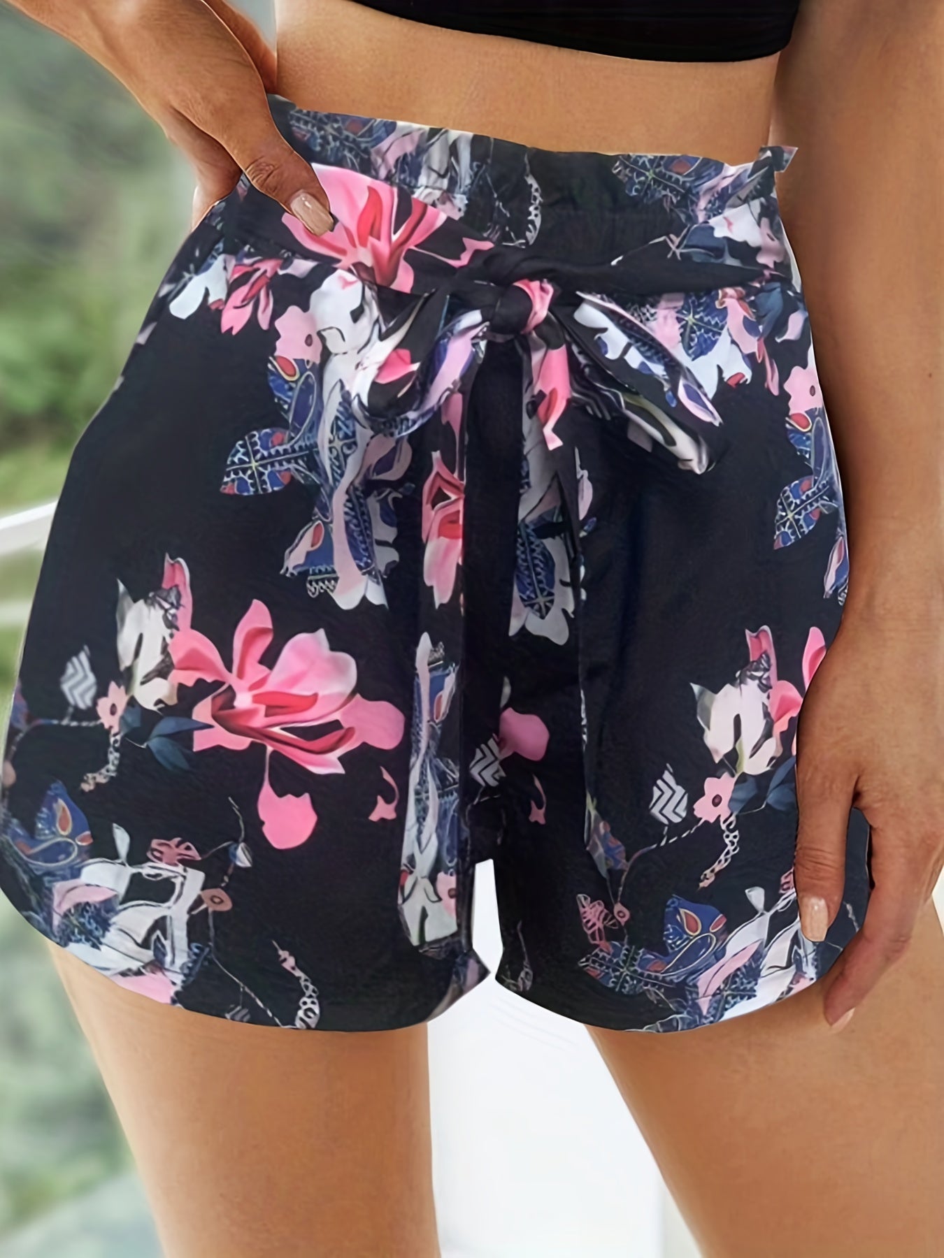 Floral Print Tie Waist Shorts for Women