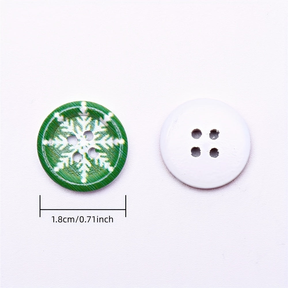 40pcs 18mm Wood Round Christmas Buttons Snowflake Xmas Tree Snowman DIY Crafts
