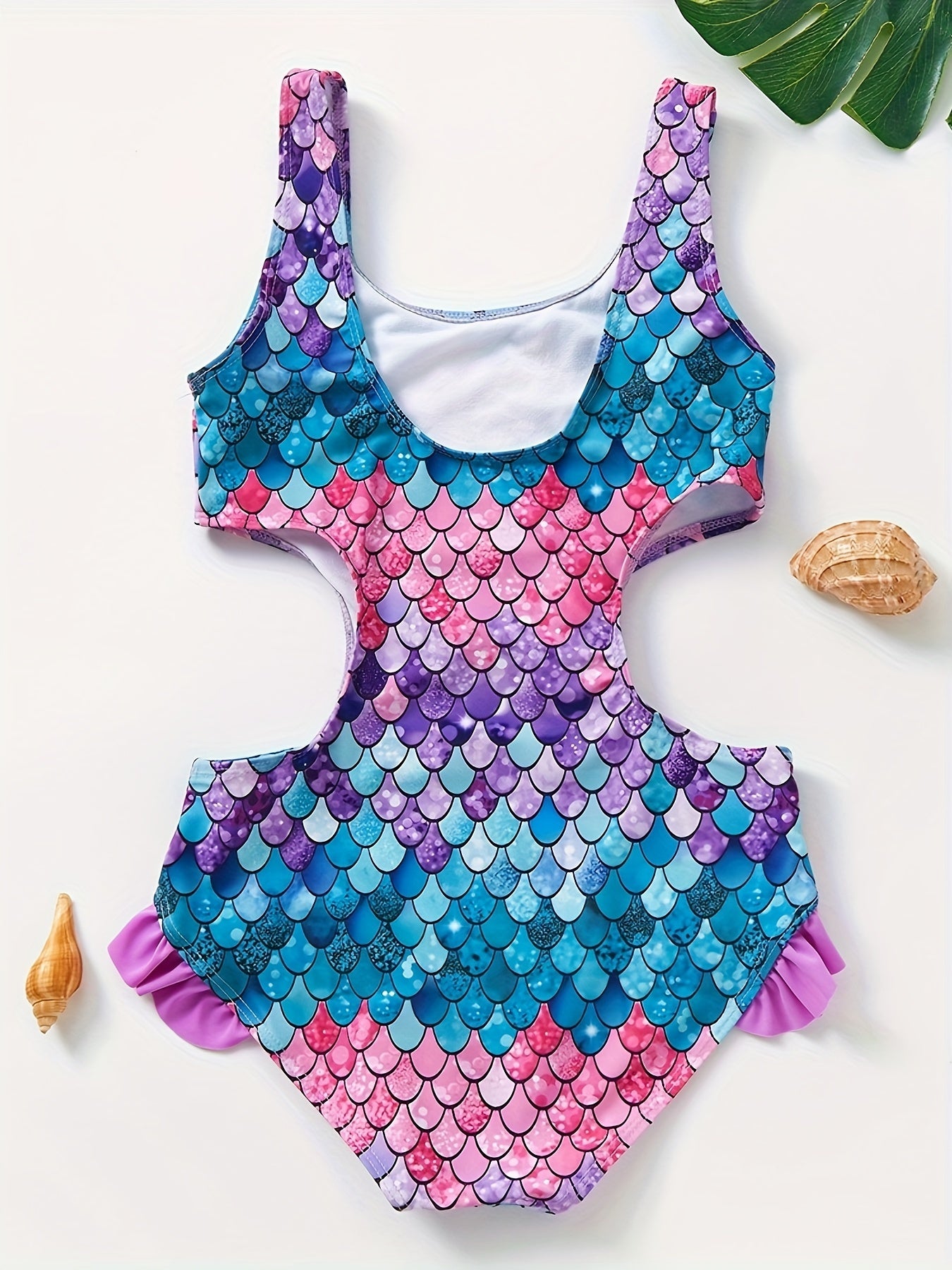 Girls Swimsuit Gradient Fish Scale Print Onesie Swimsuit