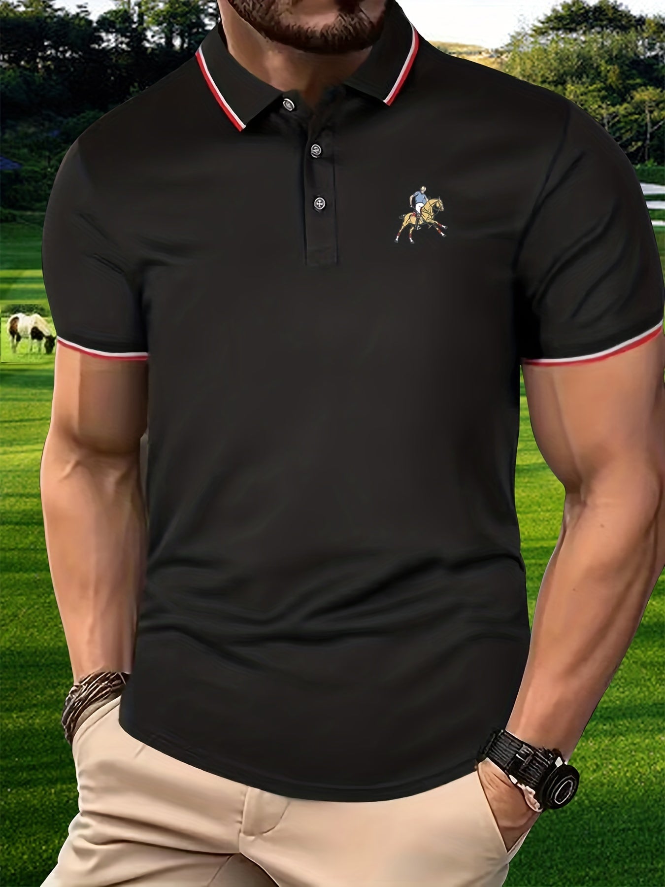 Men's Cartoon Graphic Polo Shirt Active Stretch Lapel Button Up Short Sleeve