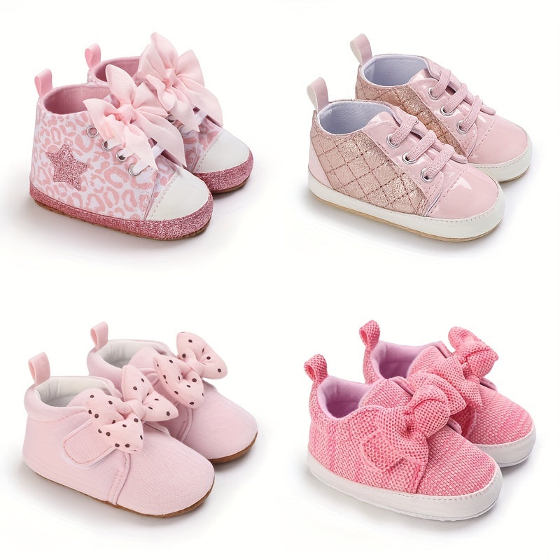 Baby Girls Lightweight Sports Shoes With Bowknot Comfortable Non Slip Crib Shoes