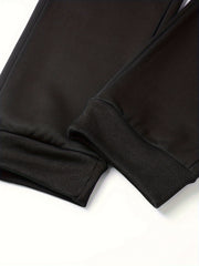 Leaf Print Men's Drawstring Fleece Sweatpants for Autumn Winter