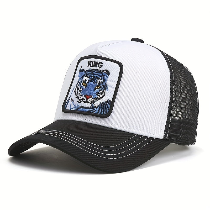 Tiger Patch Trucker Hat Block Mesh Cap Adjustable Sunscreen Dad Hats