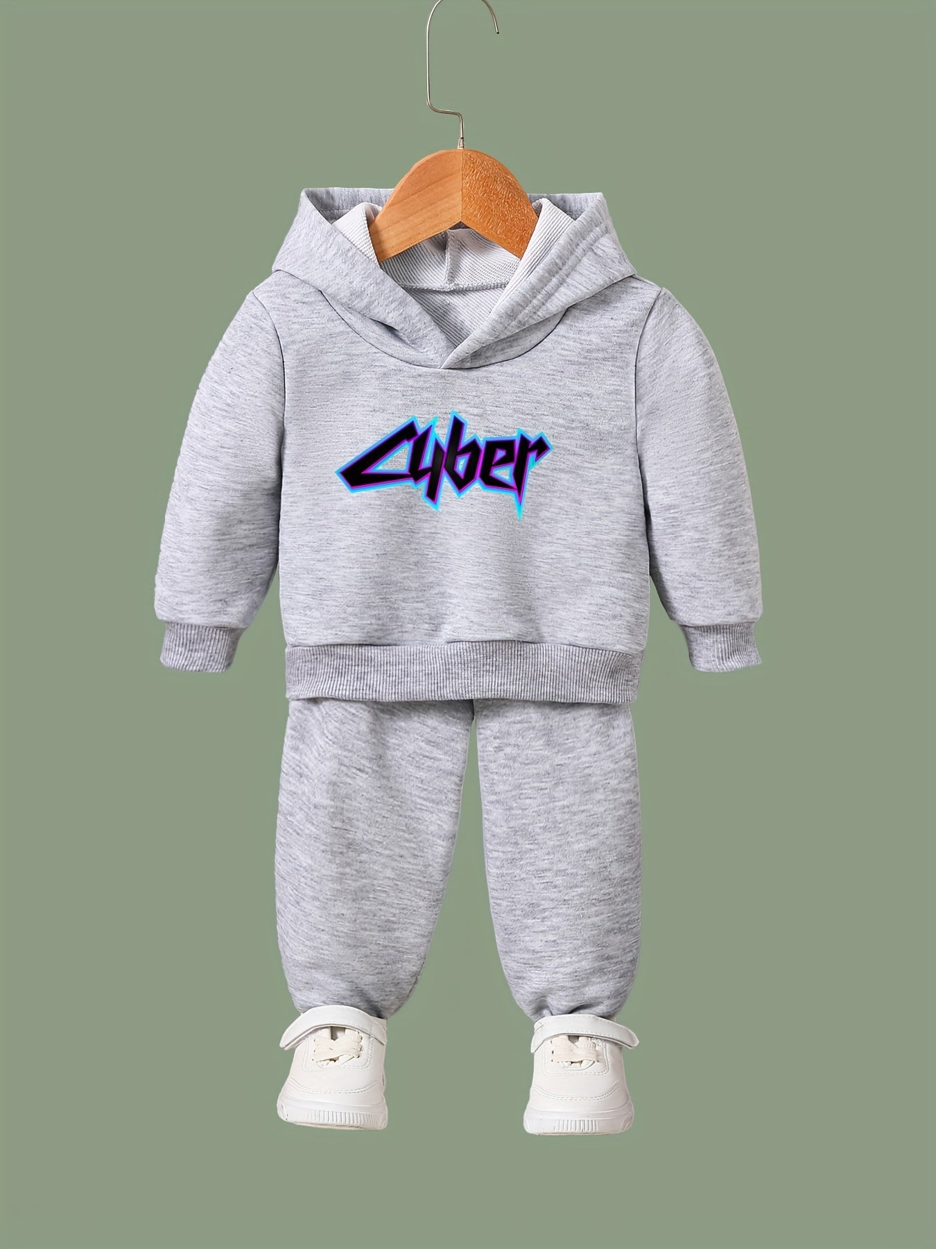 OERYUI Cyber Letter Print Hooded Pullover Pants Set for Sports