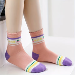 5pairs Girls Bunny Flower Pattern Lace Socks