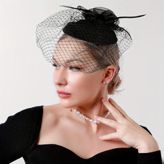 Mesh Flower Fascinator Hat Feathers Veil Decorative Beret For Women