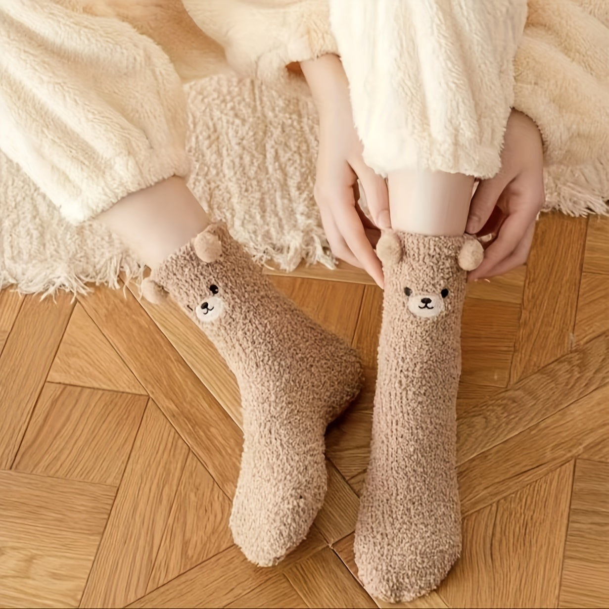 5 Pairs Winter Warm Fluffy Socks 3D Bear Animal Thick Fleece Sock