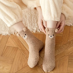 5 Pairs Winter Warm Fluffy Socks 3D Bear Animal Thick Fleece Sock