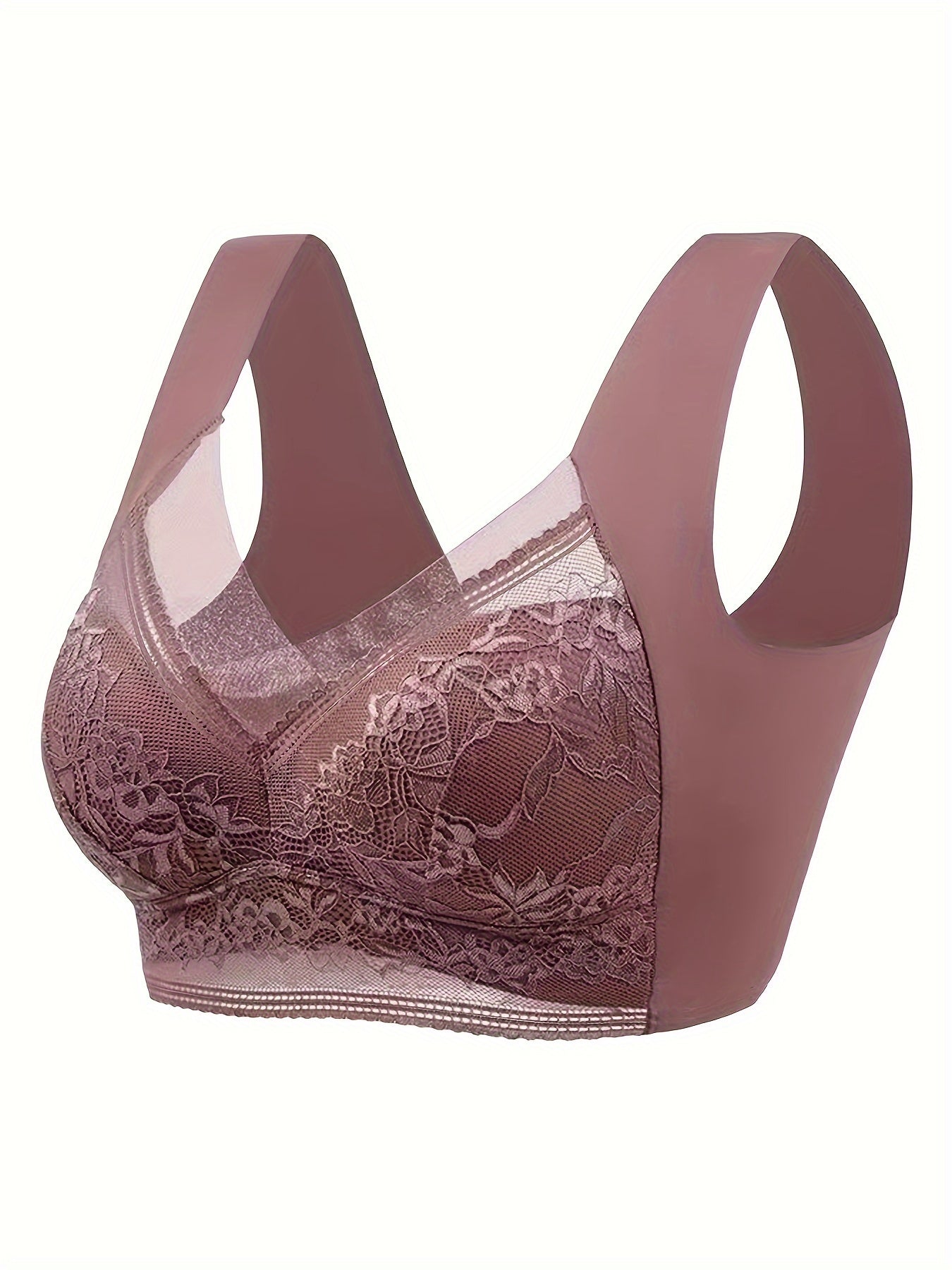 3pcs Contrast Lace Wireless Bras Full Coverage Comfy & Breathable