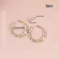 3 Pairs Punk Big Hoop & Rhinestone Stud Earrings Set