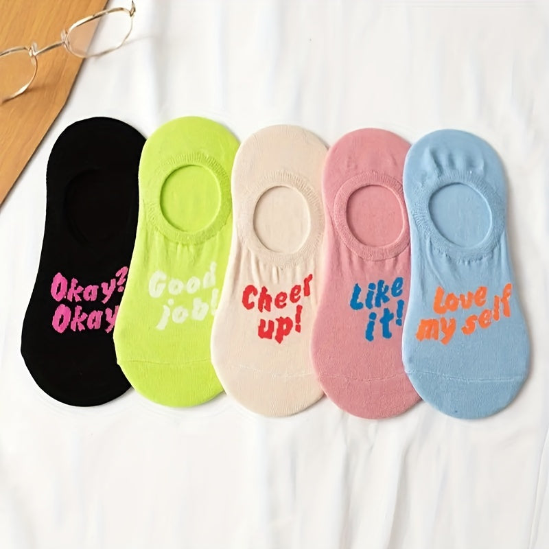 5 Pairs Letter Print Low Cut Ankle Socks Women's Stockings