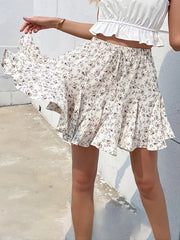 Floral Print Godet Mini Skirt High Waist Casual Summer Skirt