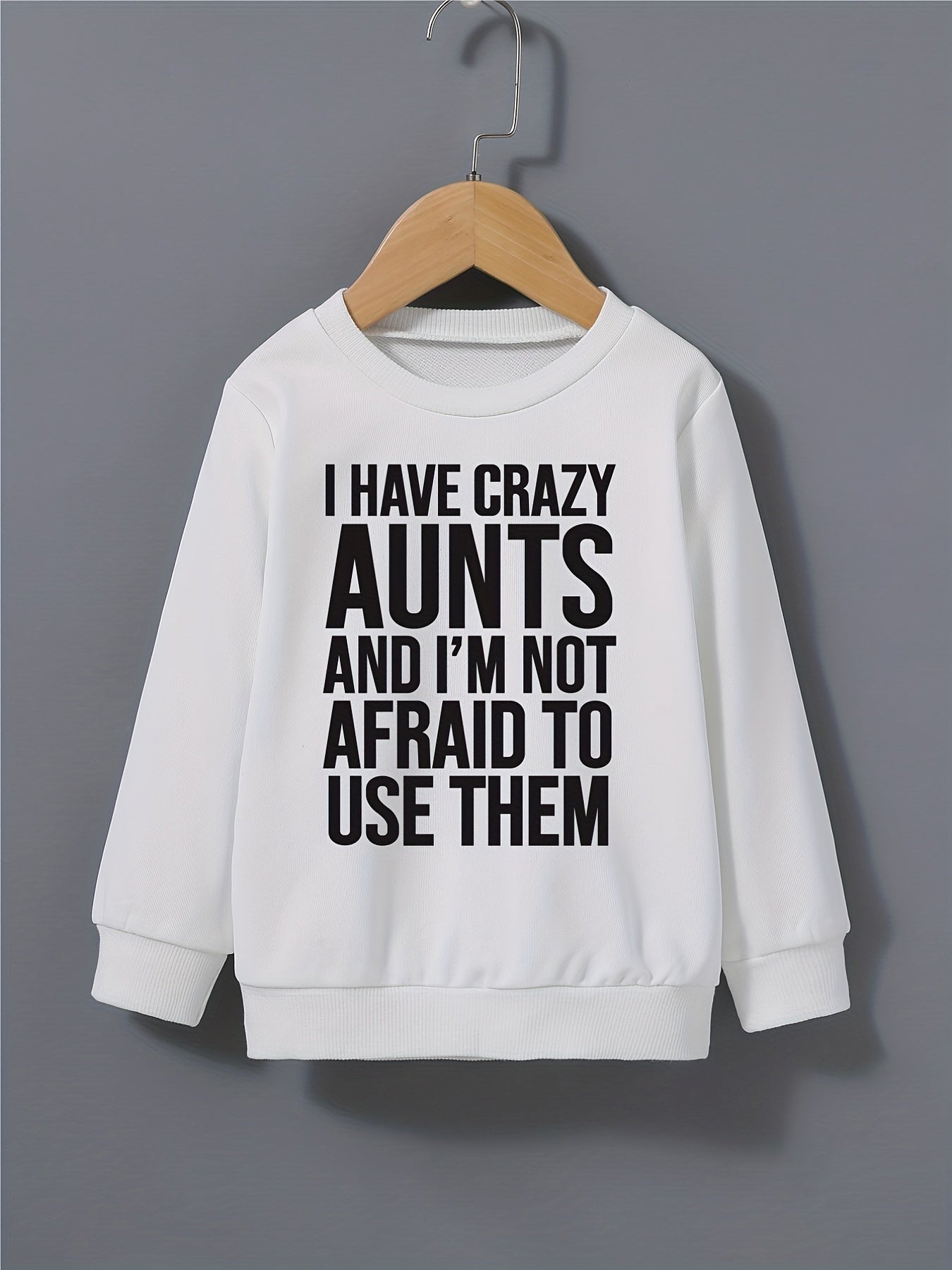 Boys Sweatshirt Round Neck Long Sleeve Pullover I HAVE CRAZY AUNTS Print
