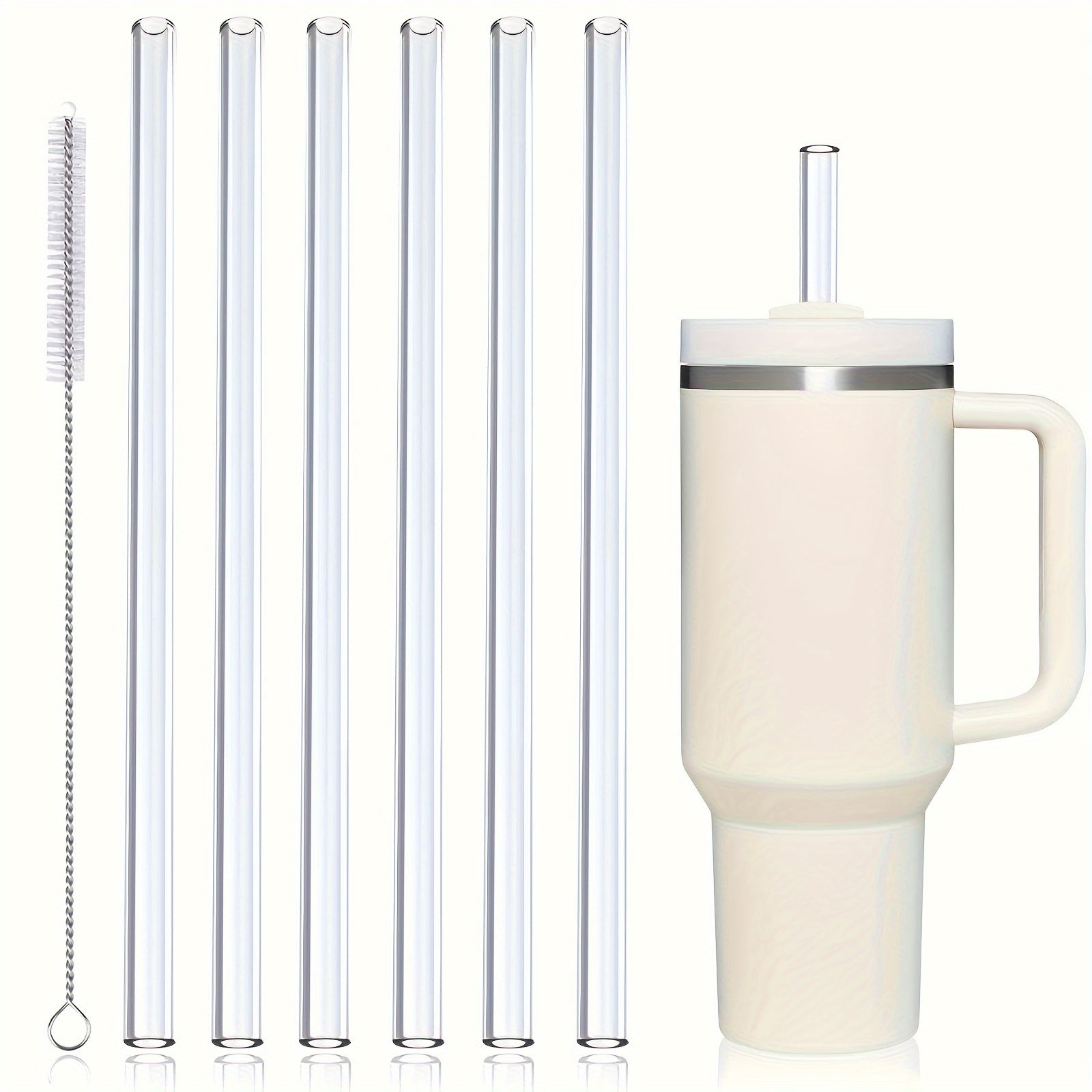 Clear Reusable Straws with Cleaning Brush - Tumbler Replacement Straw