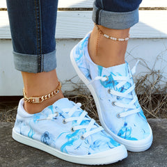 Women's Ink Print Canvas Shoes Lace Up Flat Walking Shoes Lightweight