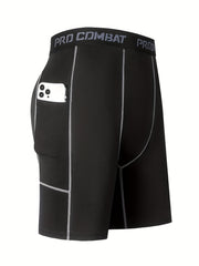 Men's Compression Shorts With Pocket Moisture Wicking Base Layer