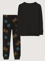 Skull Pattern Kids Pajama Set Halloween Style Comfy PJ Boy's Loungewear