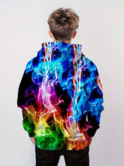 Kids Flame Element Colorful 3D Print Hoodie Hip Hop Sports Casual Tops
