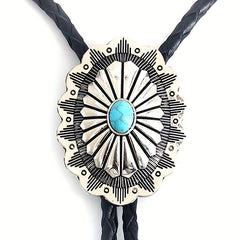 Vintage Turquoise Stone Bolo Tie Retro Mens Necktie