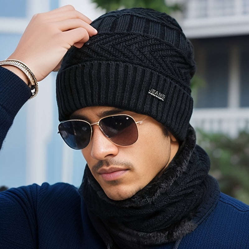 Winter Plush Warm Hat With Neck Scarf