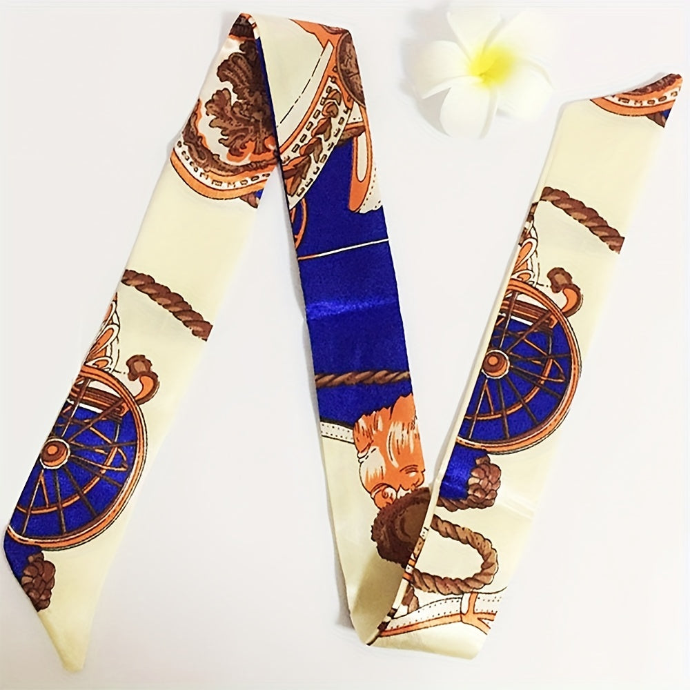 2pcs Set Skinny Scarf & Scarf Ring Long Ribbon Neckerchief Twilly Scarf