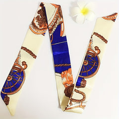 2pcs Set Skinny Scarf & Scarf Ring Long Ribbon Neckerchief Twilly Scarf