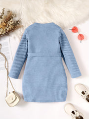 Toddler Girls Waffle Knit Dress With Belt