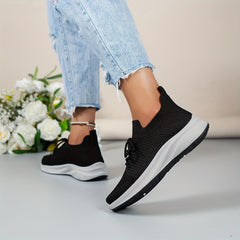 Women's Breathable Knit Sports Shoes Lace Up Low Top Sneakers