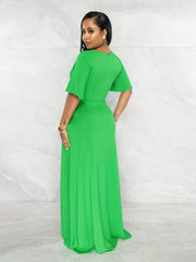 Sexy Plunging Neck Maxi Dress with Ruffle Trim