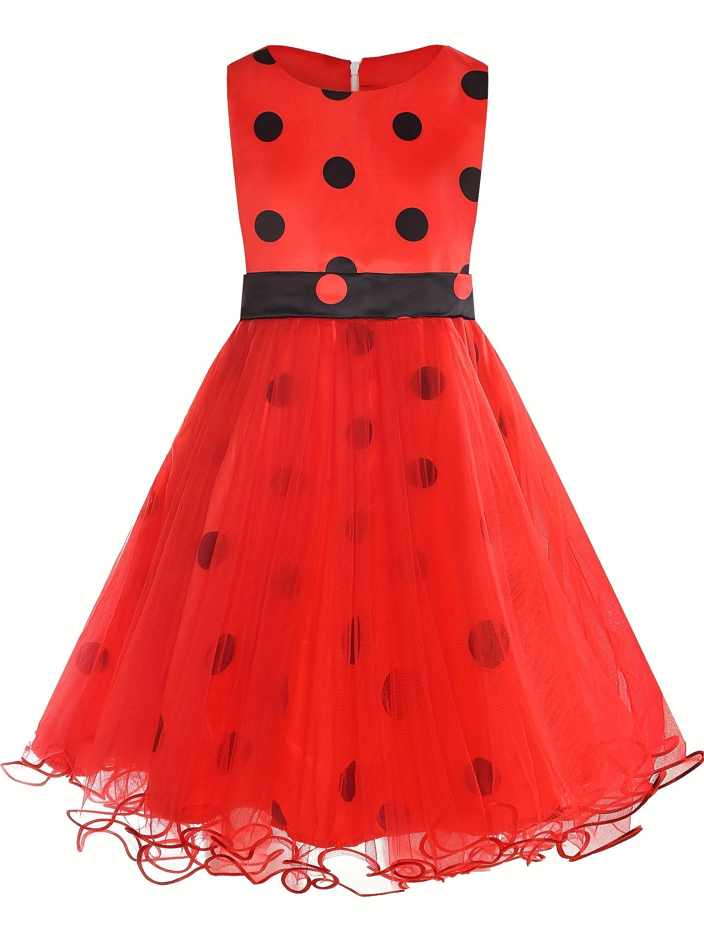 Girls' Ladybug Costume Polka Dot Sleeveless TuTu Dress Halloween Party Outfit