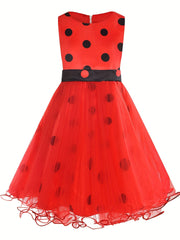 Girls' Ladybug Costume Polka Dot Sleeveless TuTu Dress Halloween Party Outfit