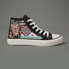 Retro Cow Print Chunky Canvas Sneakers High Top Classic Skate Shoes