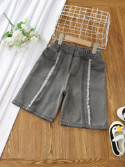 Girls Denim Shorts Elastic Waist Casual Loose Raw Trim Summer Clothes