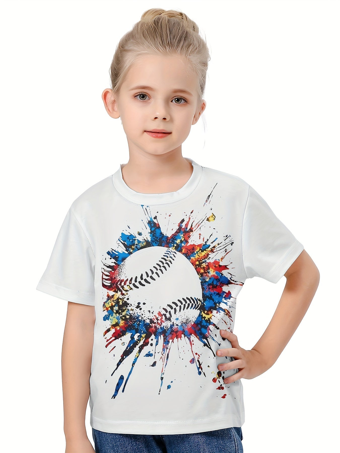 3D Tie Dye Baseball Graphic Short Sleeve T-shirt Pullover Summer Clothes