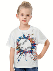 3D Tie Dye Baseball Graphic Short Sleeve T-shirt Pullover Summer Clothes
