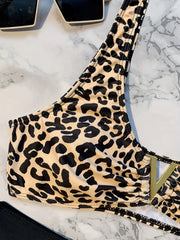 Leopard Print 2 Piece Bikini Set Stretchy High Waist Swimsuit