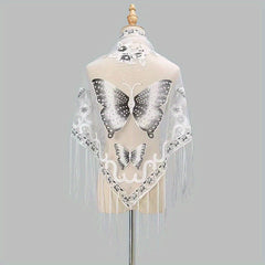 Butterfly Lace Triangle Fringe Trim Scarf Shawl Wrap
