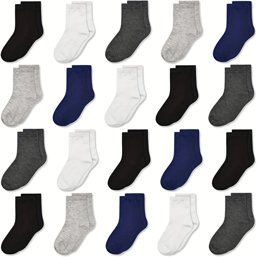20 Pairs Children's Crew Socks Breathable Comfy Sweat Absorption Sports Socks