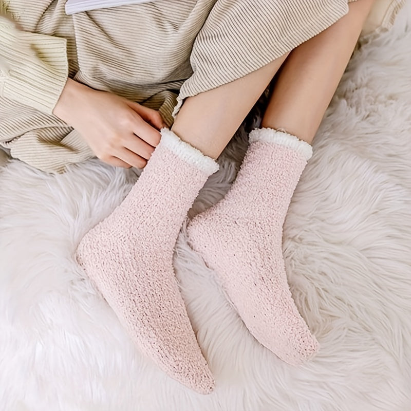 6 Pairs Fuzzy Colorblock Socks Comfy & Warm Women's Mid Tube Stockings
