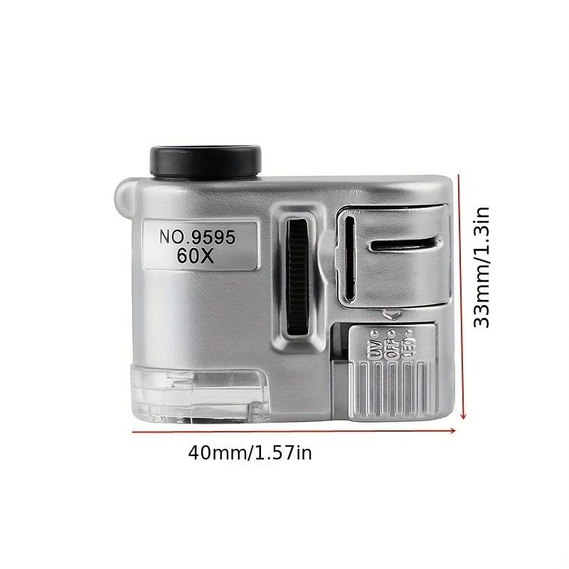 60X Portable Mini Microscope LED UV Light Banknote Jewelry Antique ID