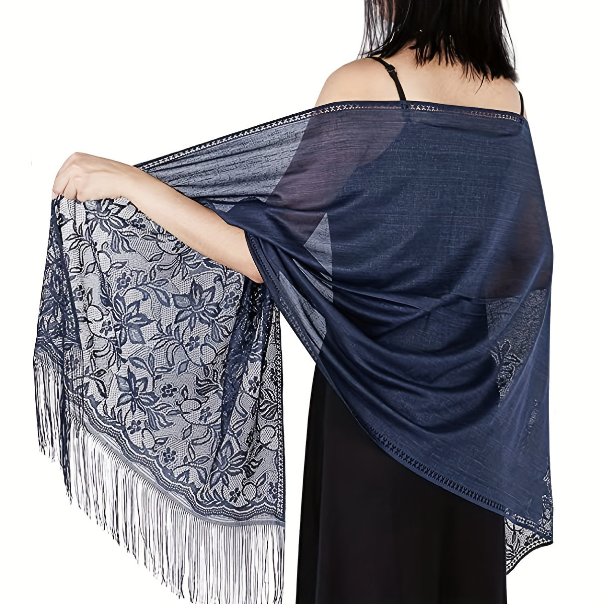 Solid Embroidery Scarf Lace Church Veil Wedding Bridal Shawl Hollow Tassel
