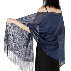 Solid Embroidery Scarf Lace Church Veil Wedding Bridal Shawl Hollow Tassel