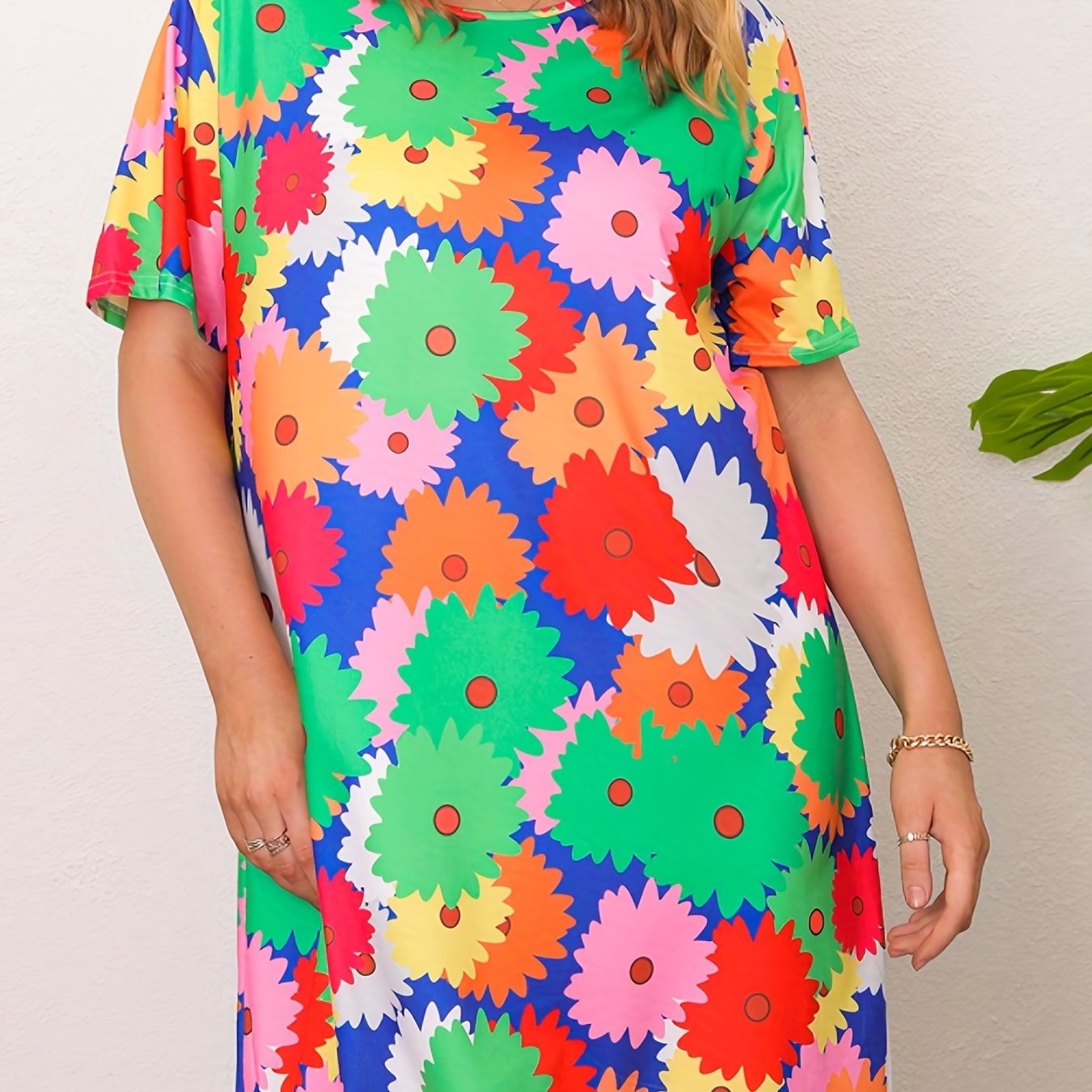 Lounge Dress Women's Plus Allover Floral Print Tee Sleep Dress